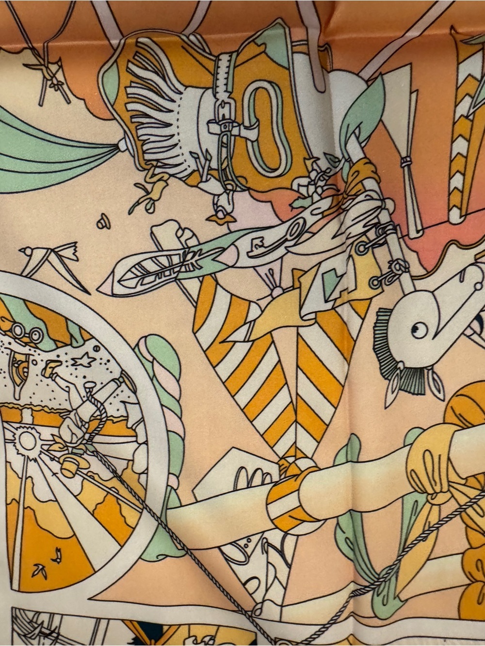 Luxury 90cm Silk Scarf in Orange, Cream & Mint - Picture 2 of 8
